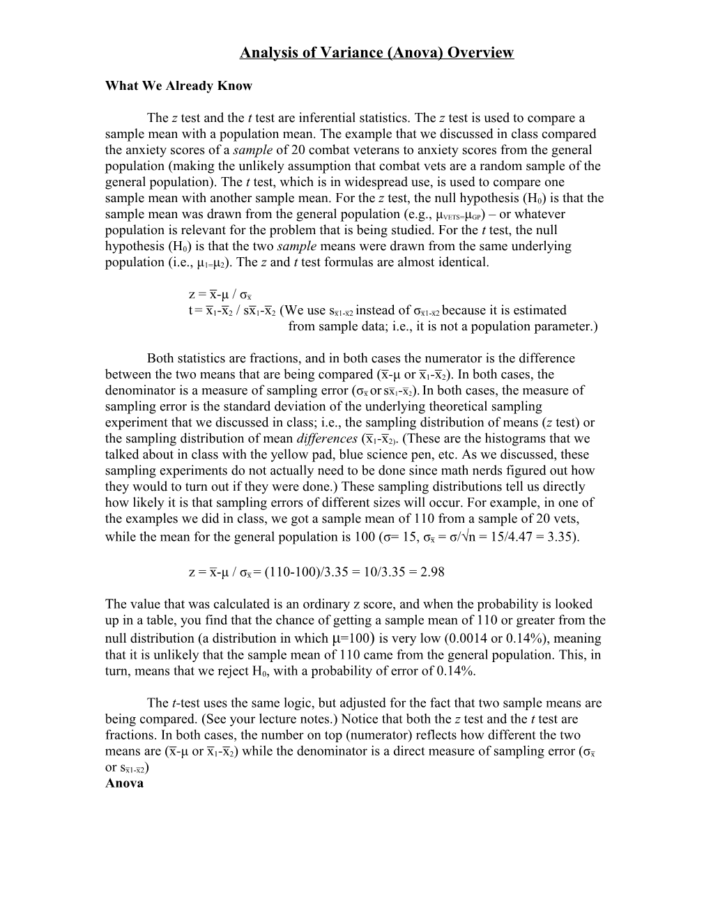 Analysis of Variance (Anova) Overview