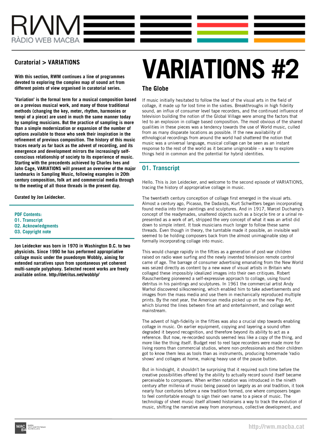 VARIATIONS #2 Devoted to Exploring the Complex Map of Sound Art from Different Points of View Organised in Curatorial Series