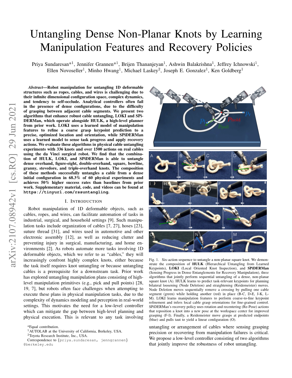 Untangling Dense Non-Planar Knots by Learning Manipulation Features and Recovery Policies