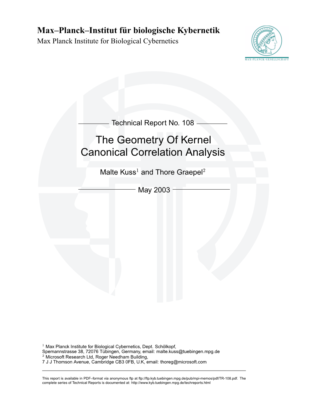 The Geometry of Kernel Canonical Correlation Analysis