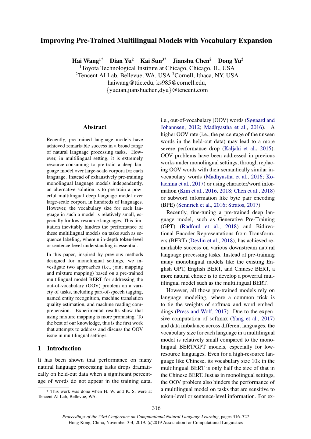 Improving Pre-Trained Multilingual Model with Vocabulary Expansion