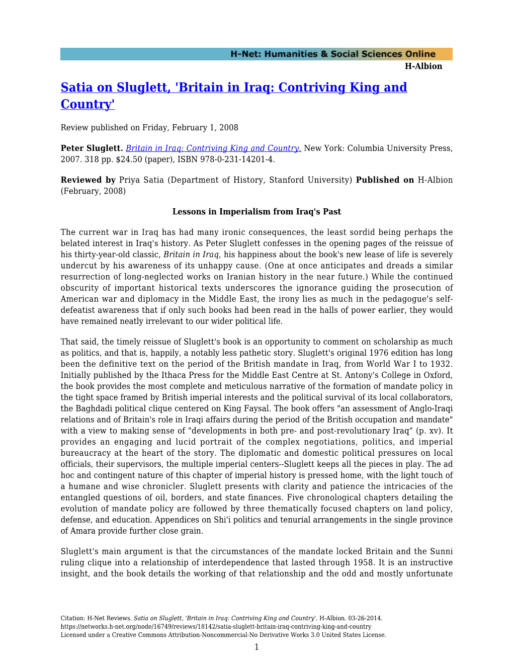 Britain in Iraq: Contriving King and Country'