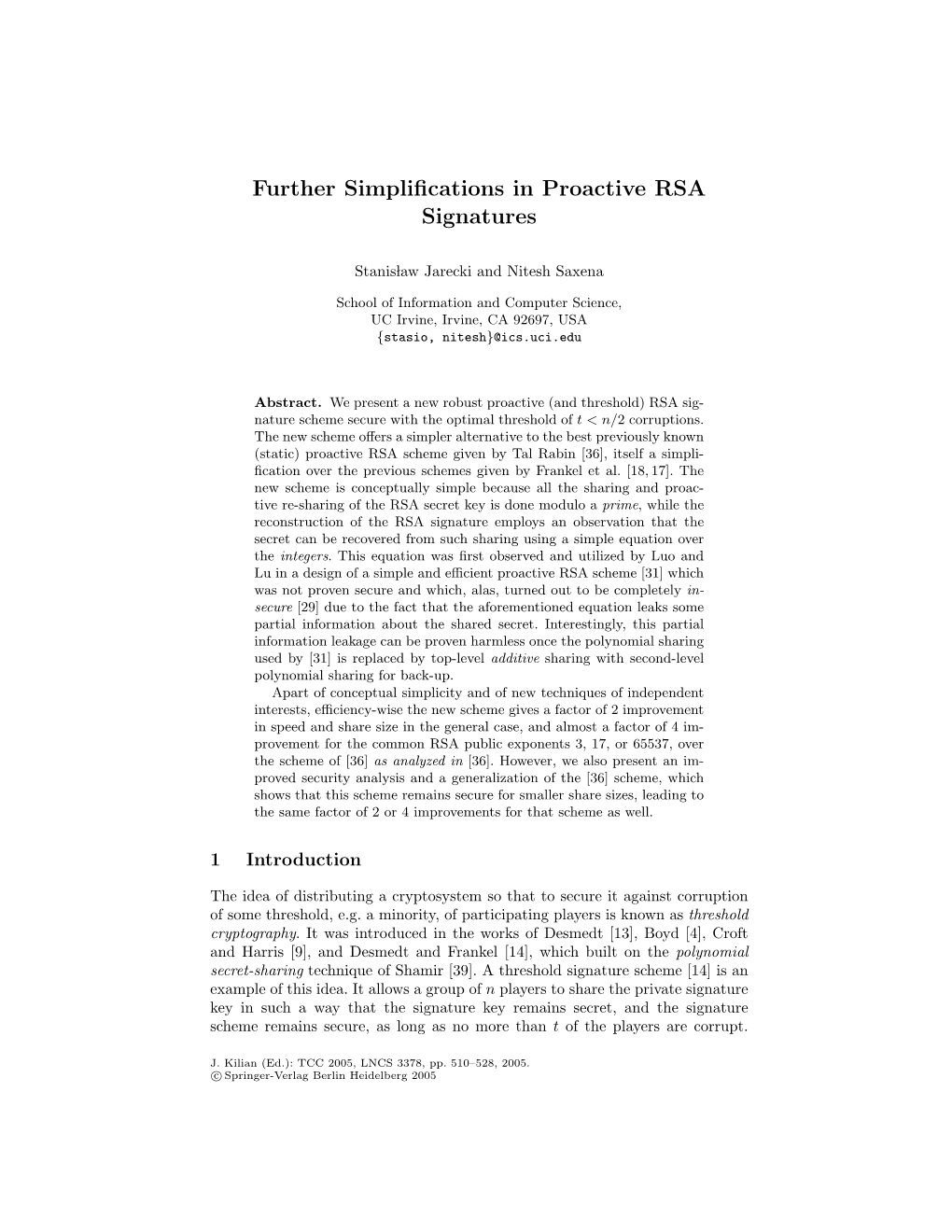 Further Simplifications in Proactive RSA Signatures