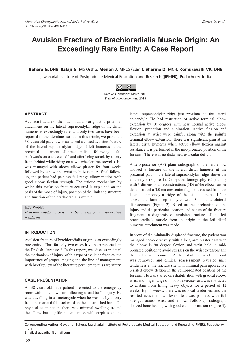 Avulsion Fracture of Brachioradialis Muscle Origin: an Exceedingly Rare Entity: a Case Report