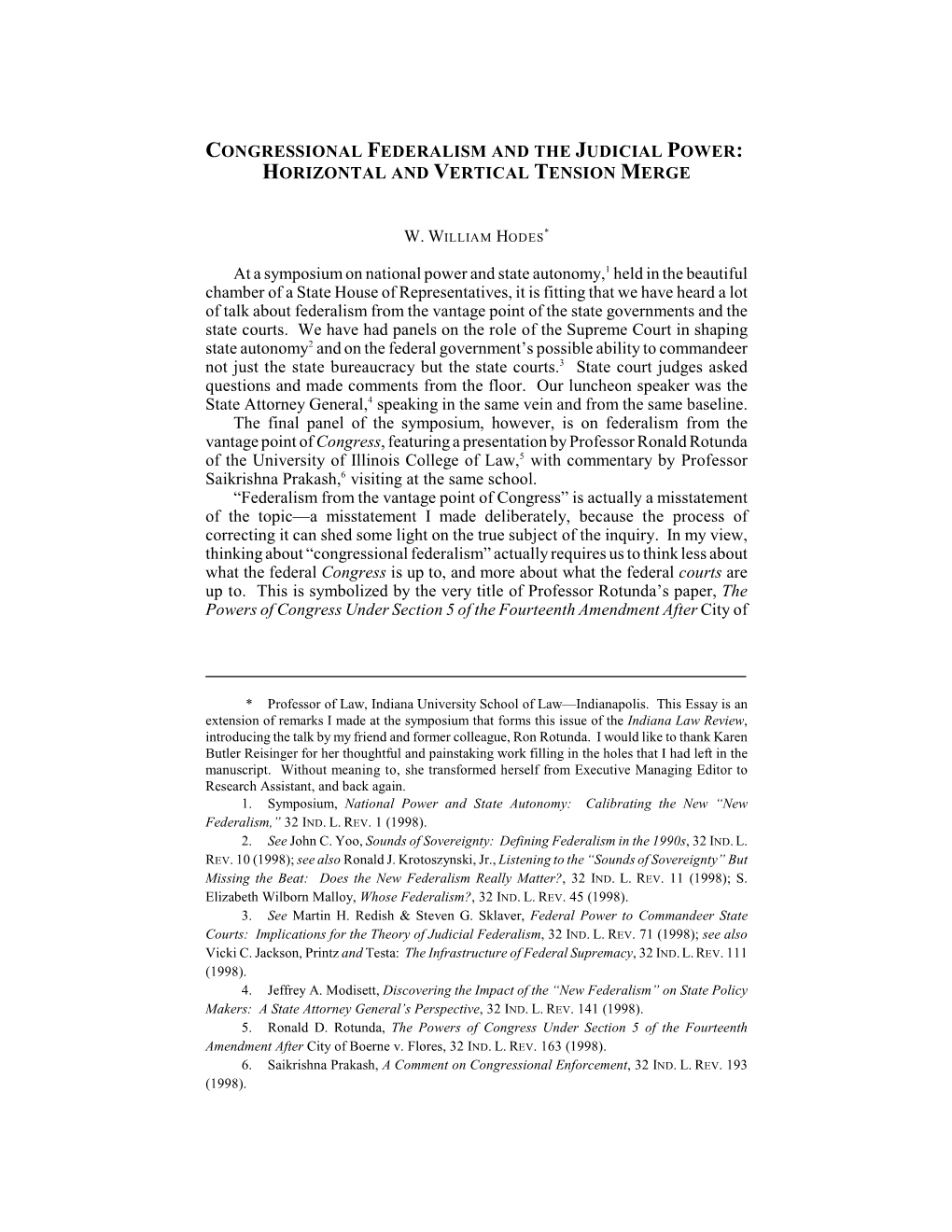 Congressional Federalism and the Judicial Power: Horizontal and Vertical Tension Merge