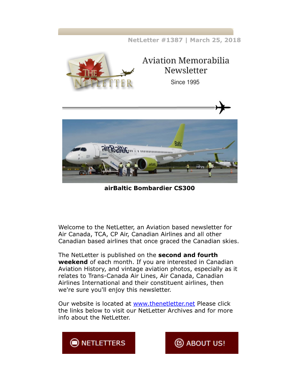 Netletter #1387 | March 25, 2018 Airbaltic Bombardier CS300