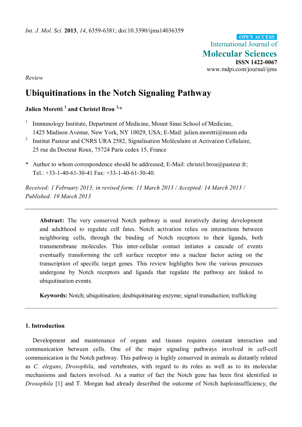 Ubiquitinations in the Notch Signaling Pathway