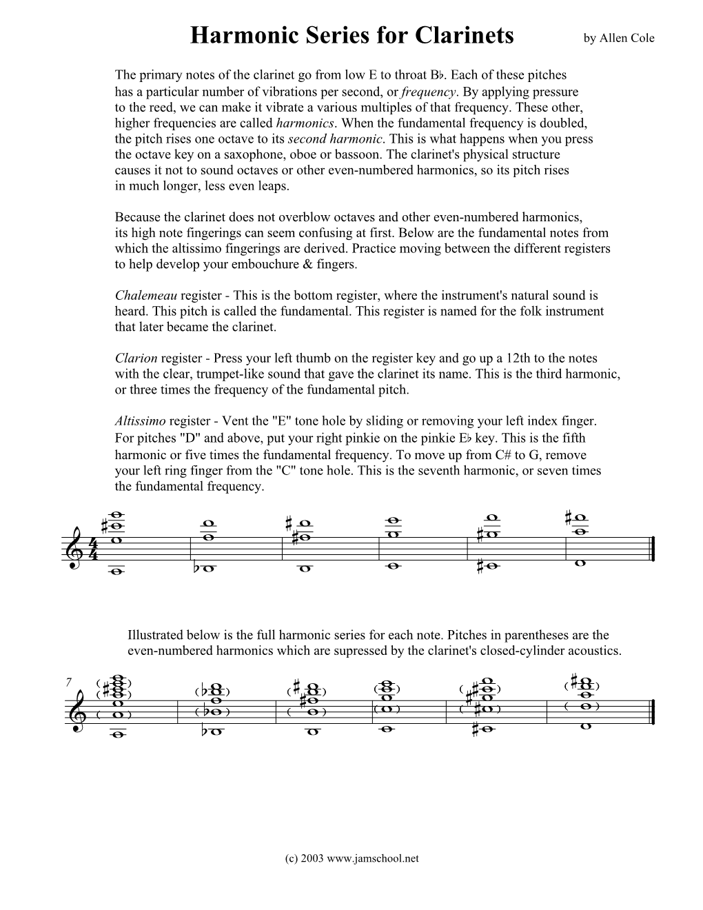 Harmonic Series for Clarinets by Allen Cole