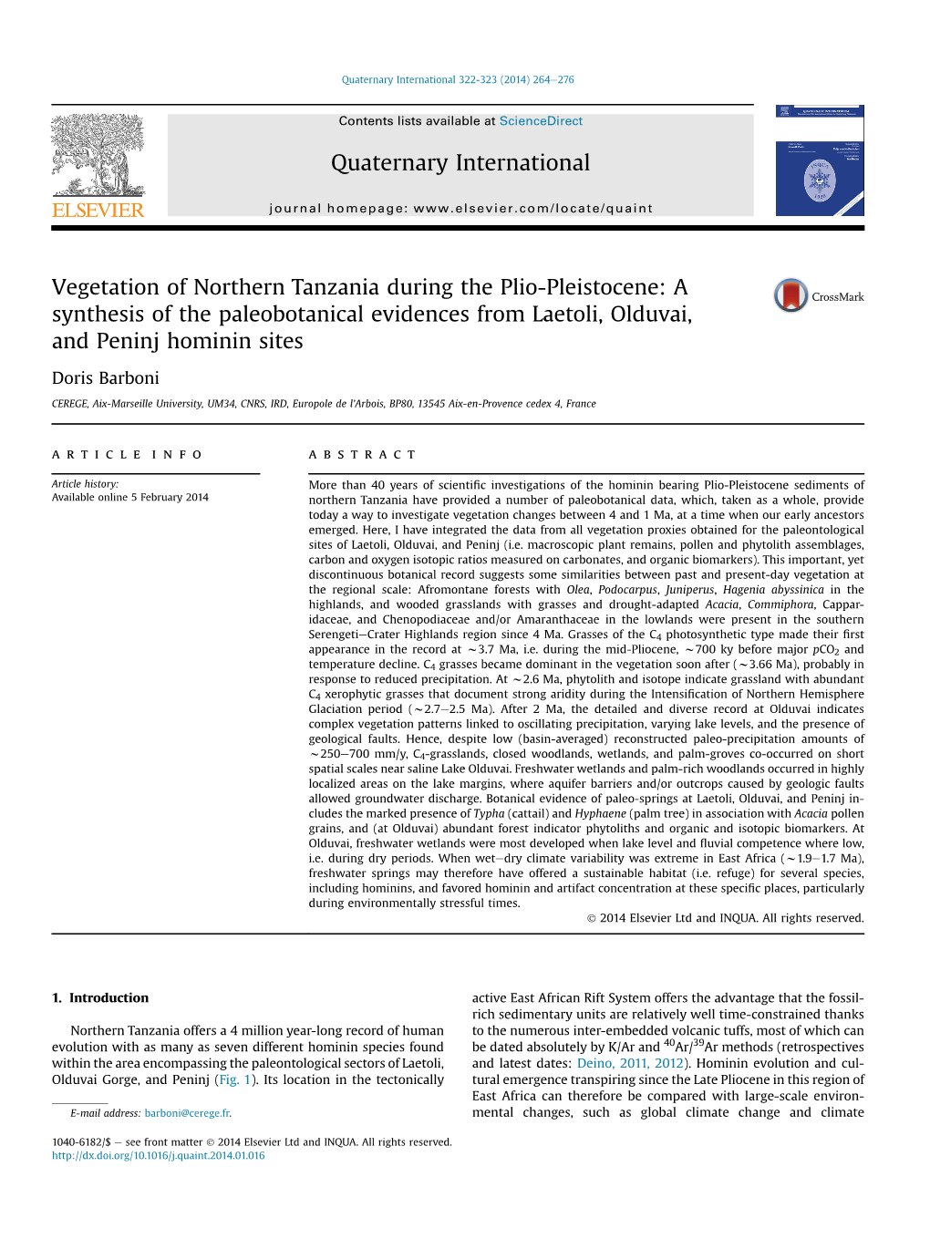 Vegetation of Northern Tanzania During the Plio-Pleistocene: a Synthesis of the Paleobotanical Evidences from Laetoli, Olduvai, and Peninj Hominin Sites