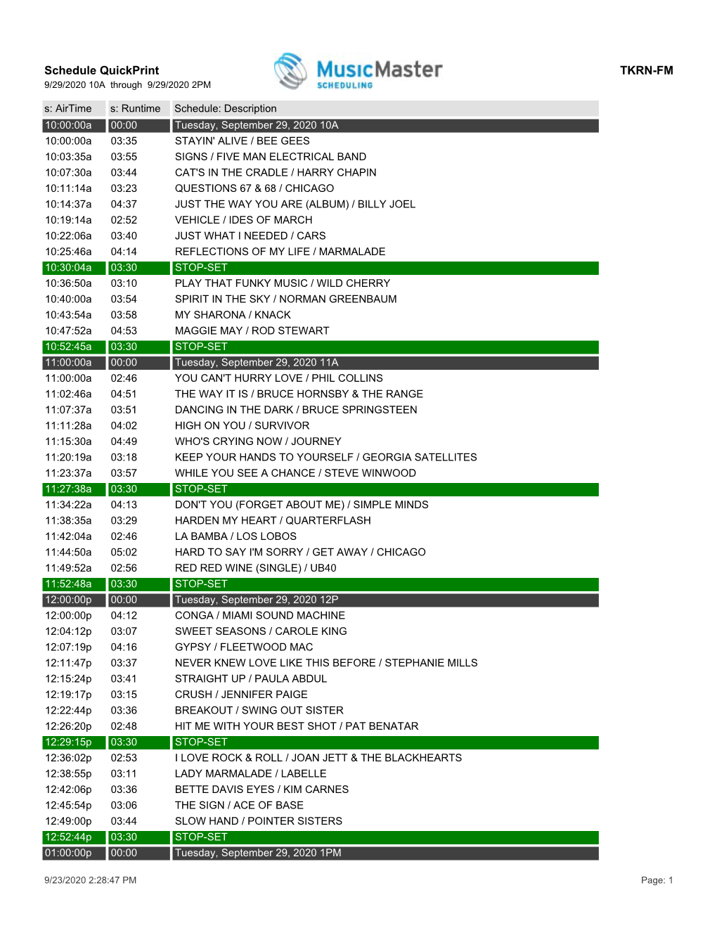 Schedule Quickprint TKRN-FM