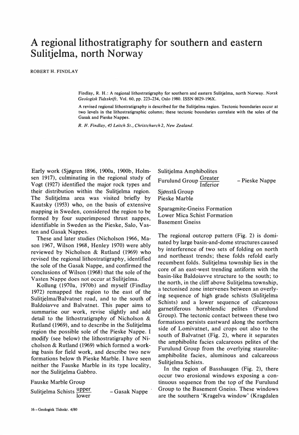 A Regional Lithostratigraphy for Southern and Eastern Sulitjelma, North Norway