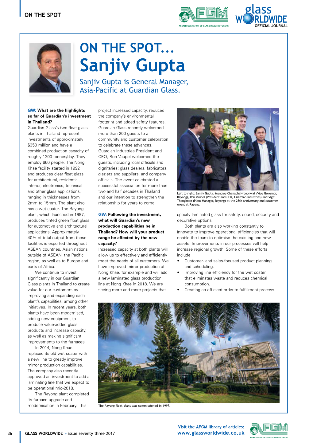 ON the SPOT... Sanjiv Gupta Sanjiv Gupta Is General Manager, Asia-Pacific at Guardian Glass