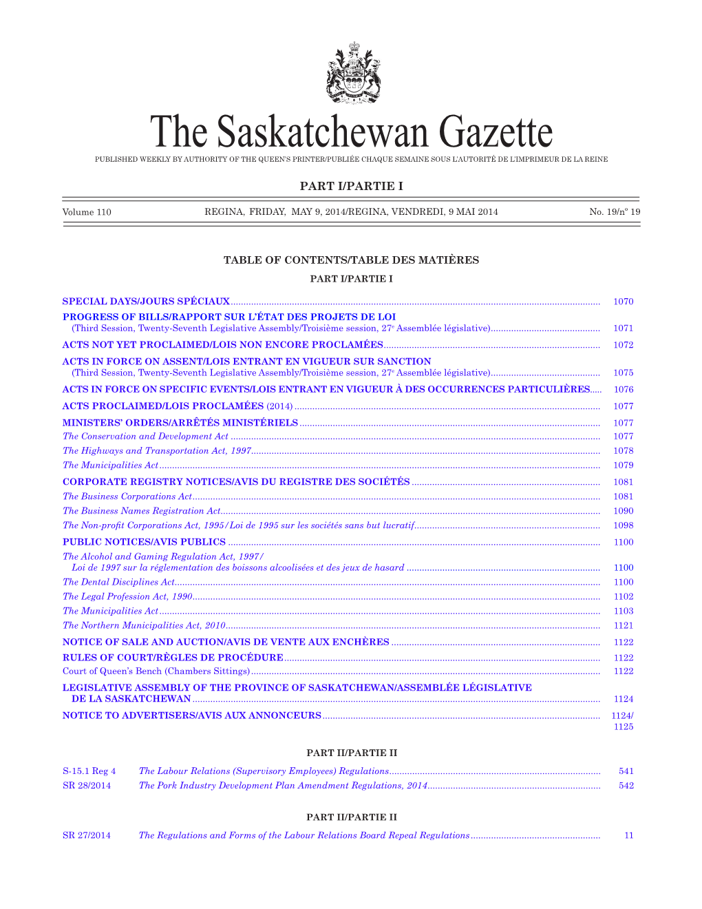 The Saskatchewan Gazette