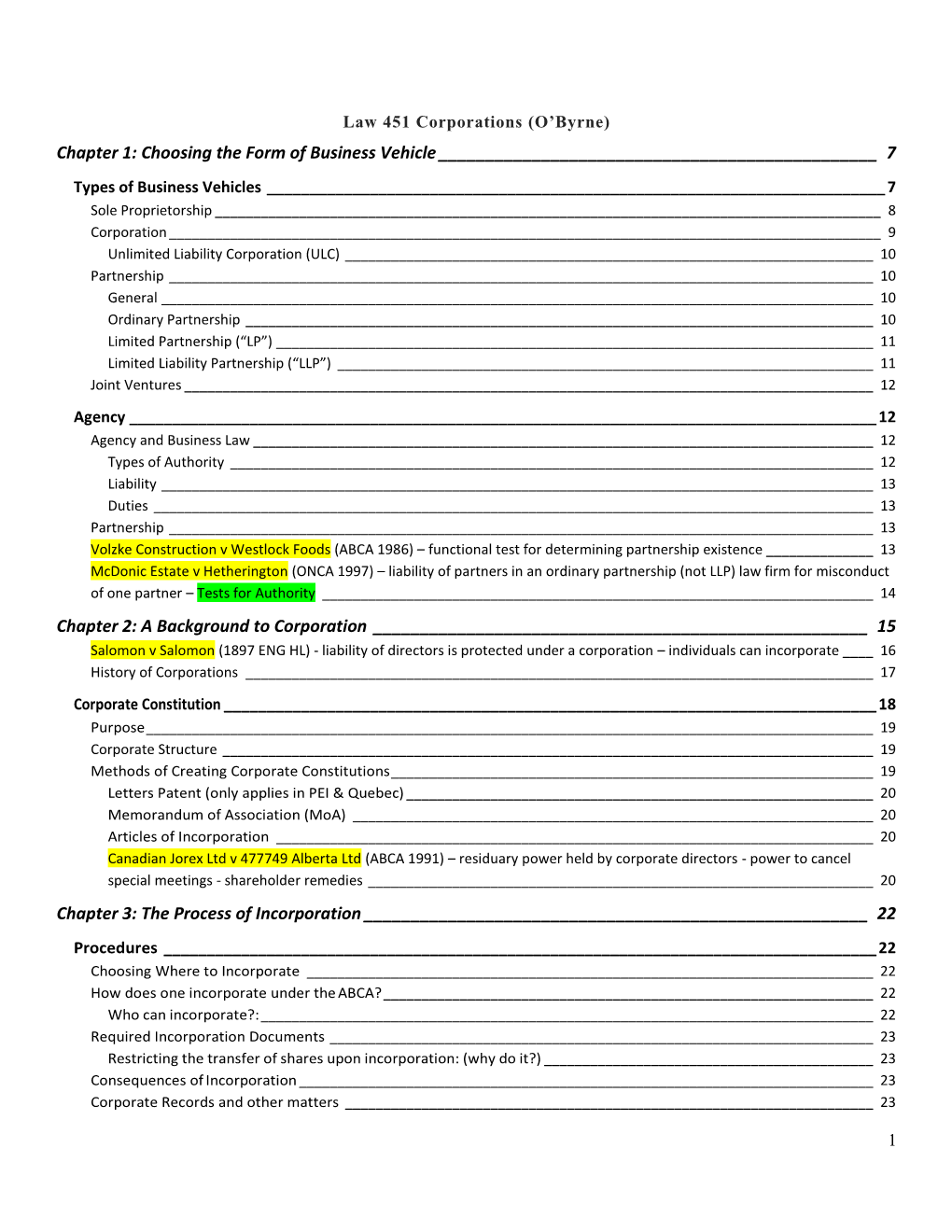 Chapter 1: Choosing the Form of Business