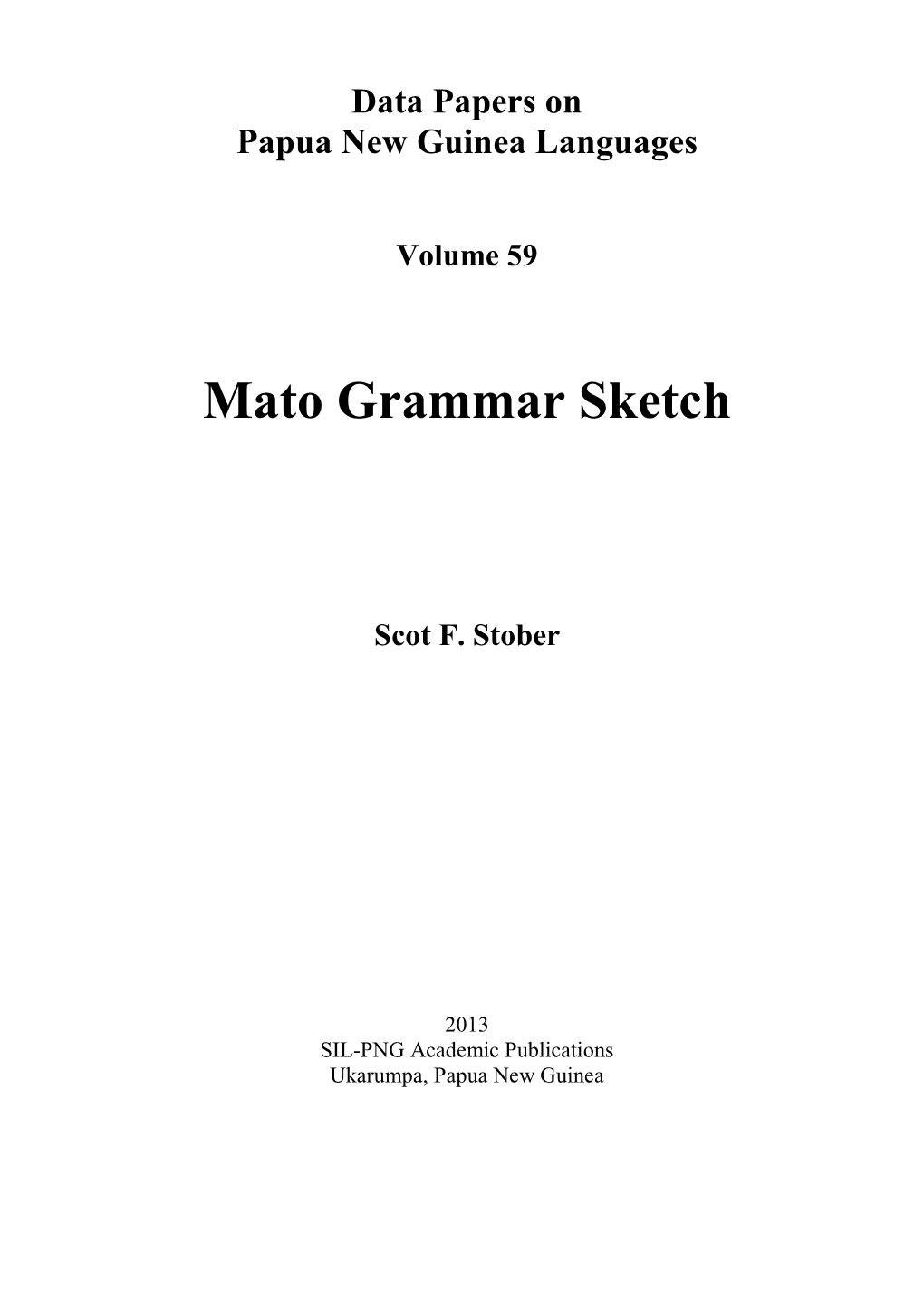 Mato Grammar Sketch