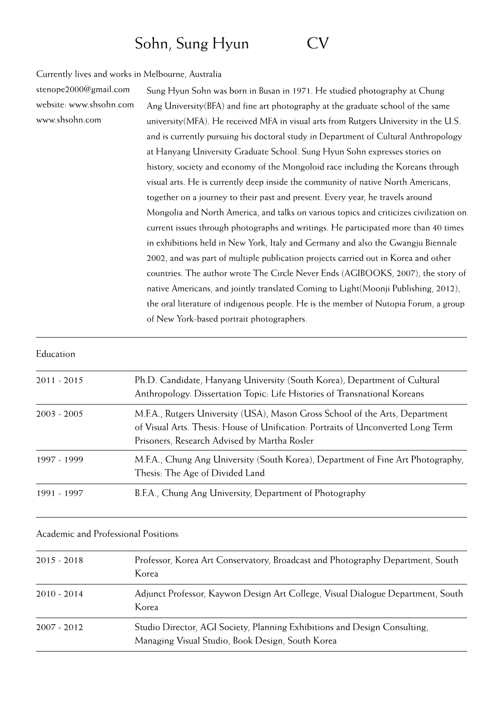 Sohn, Sung Hyun CV