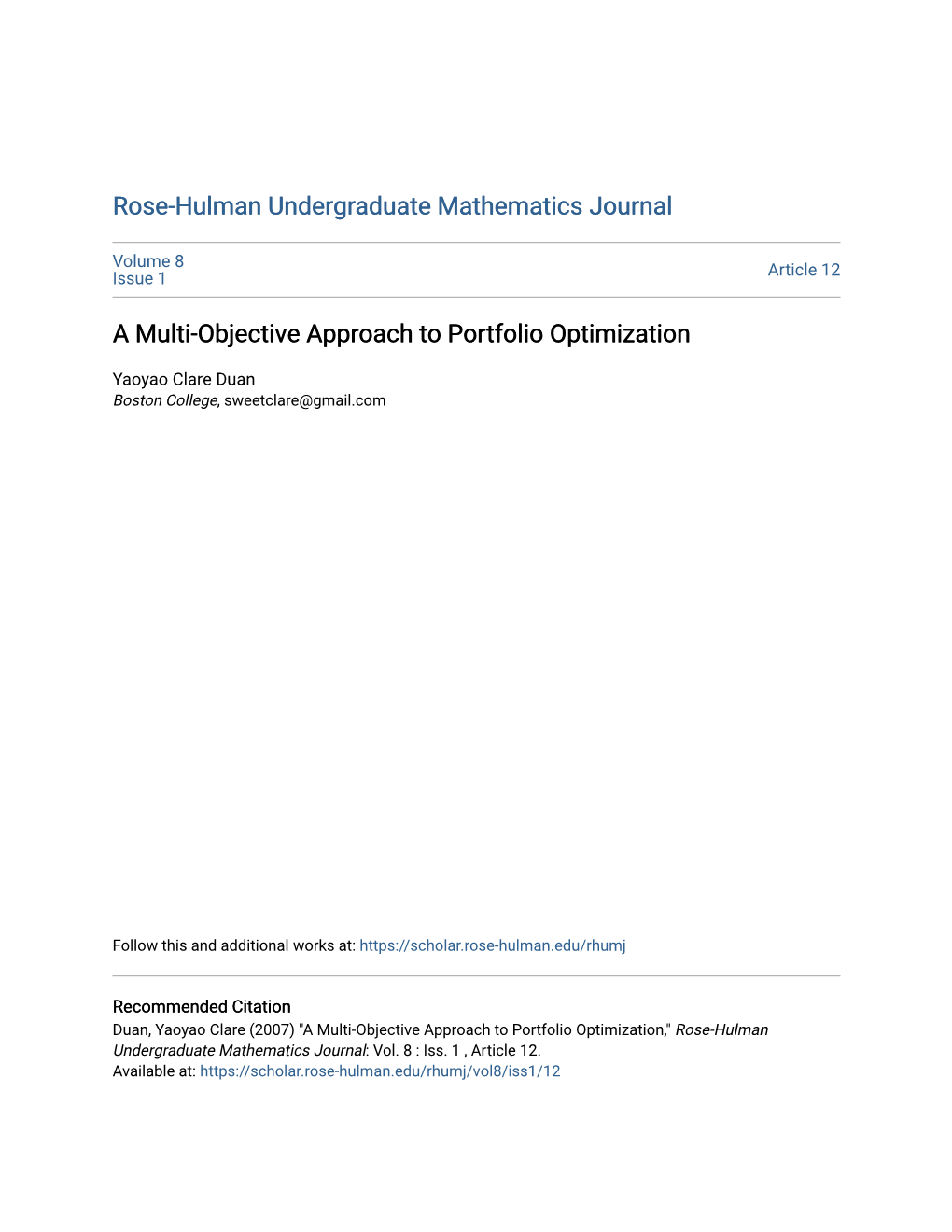 A Multi-Objective Approach to Portfolio Optimization