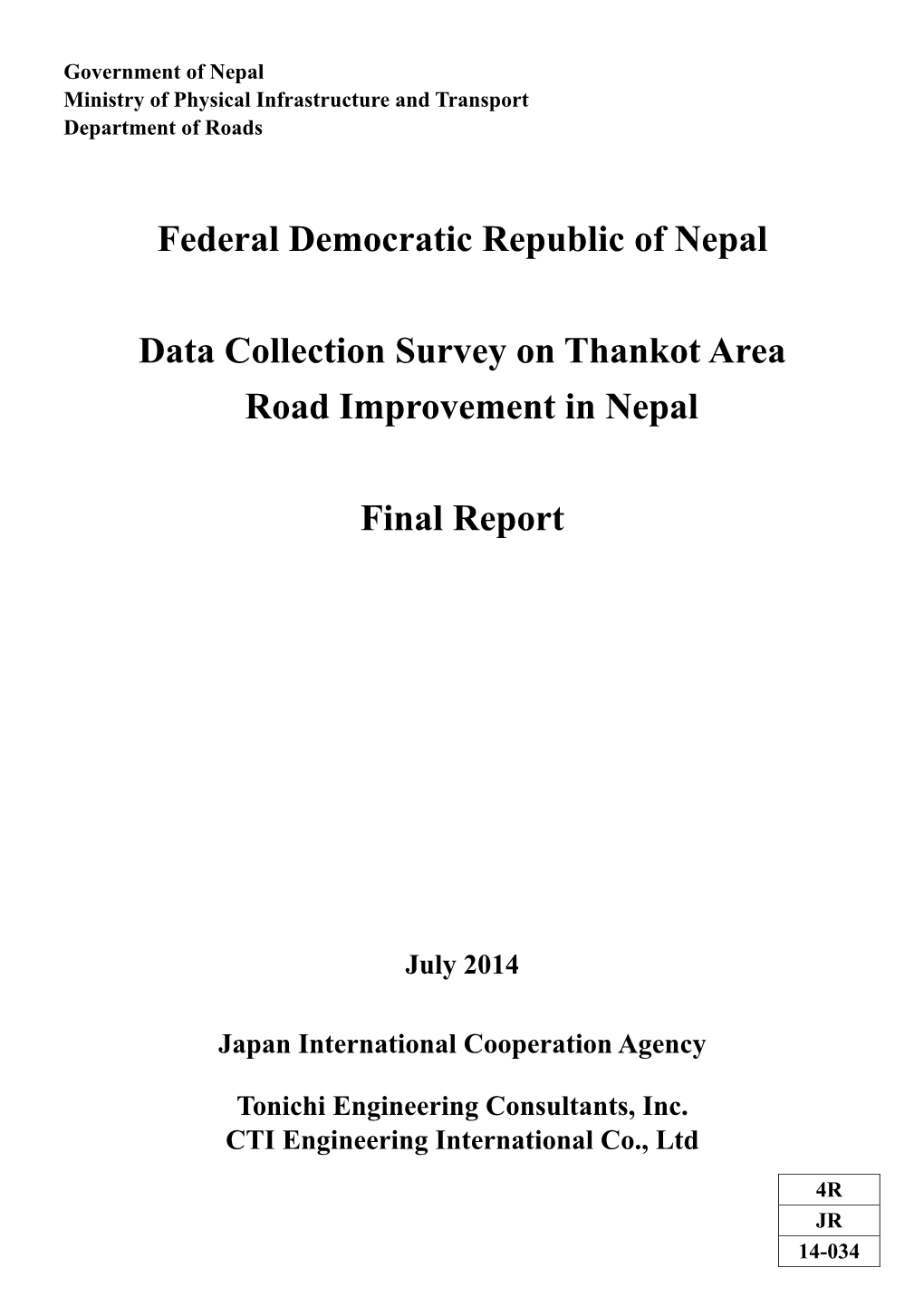 Federal Democratic Republic of Nepal Data Collection Survey on Thankot