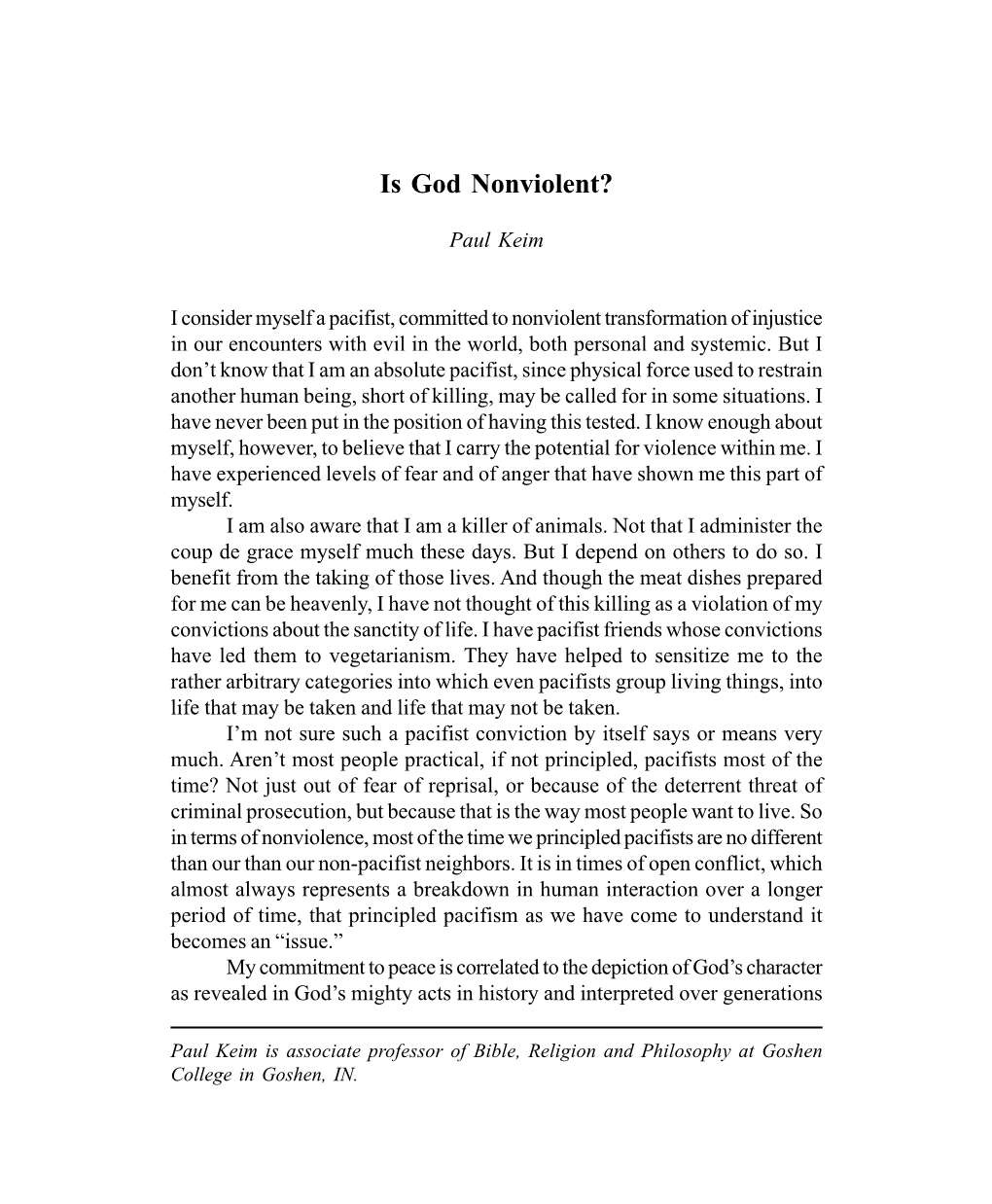 Is God Nonviolent? (The Conrad Grebel Review, Winter 2003)