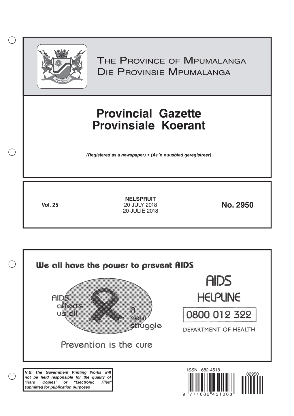 Provincial Gazette Provinsiale Koerant