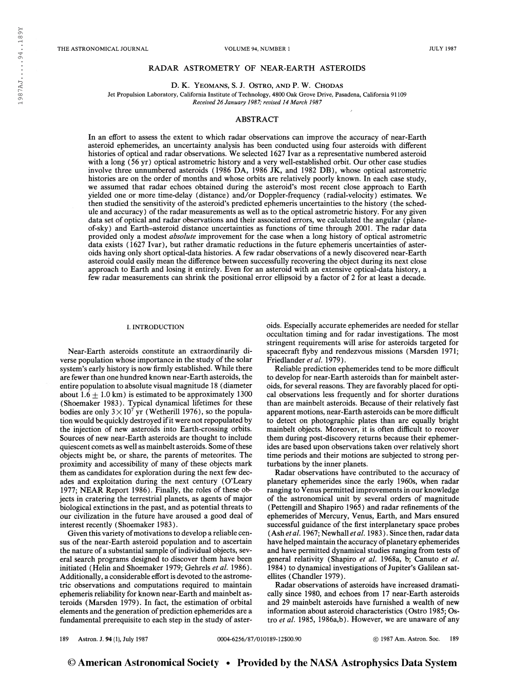 1987Aj 94. . 18 9Y the Astronomical Journal