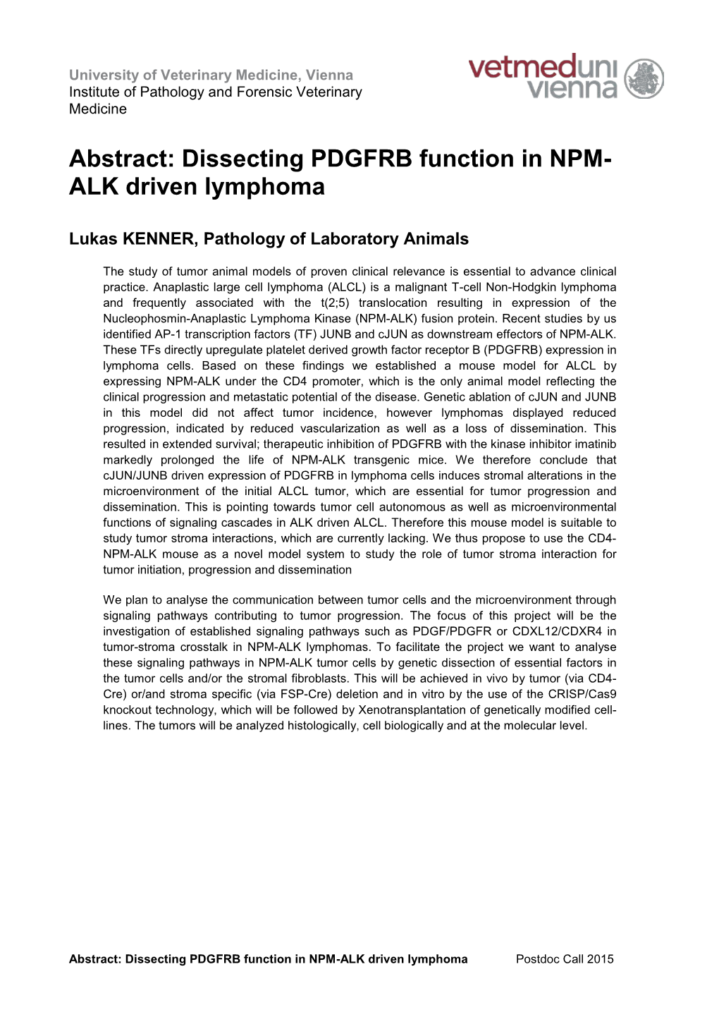 Abstract: Dissecting PDGFRB Function in NPM- ALK Driven Lymphoma