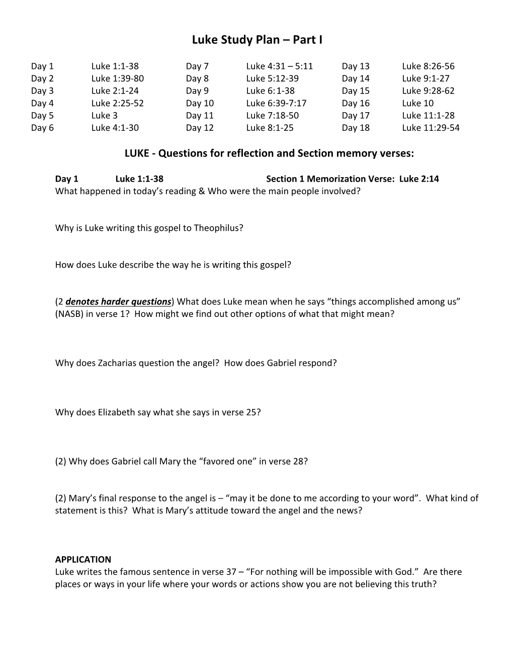 Luke Study Plan – Part I