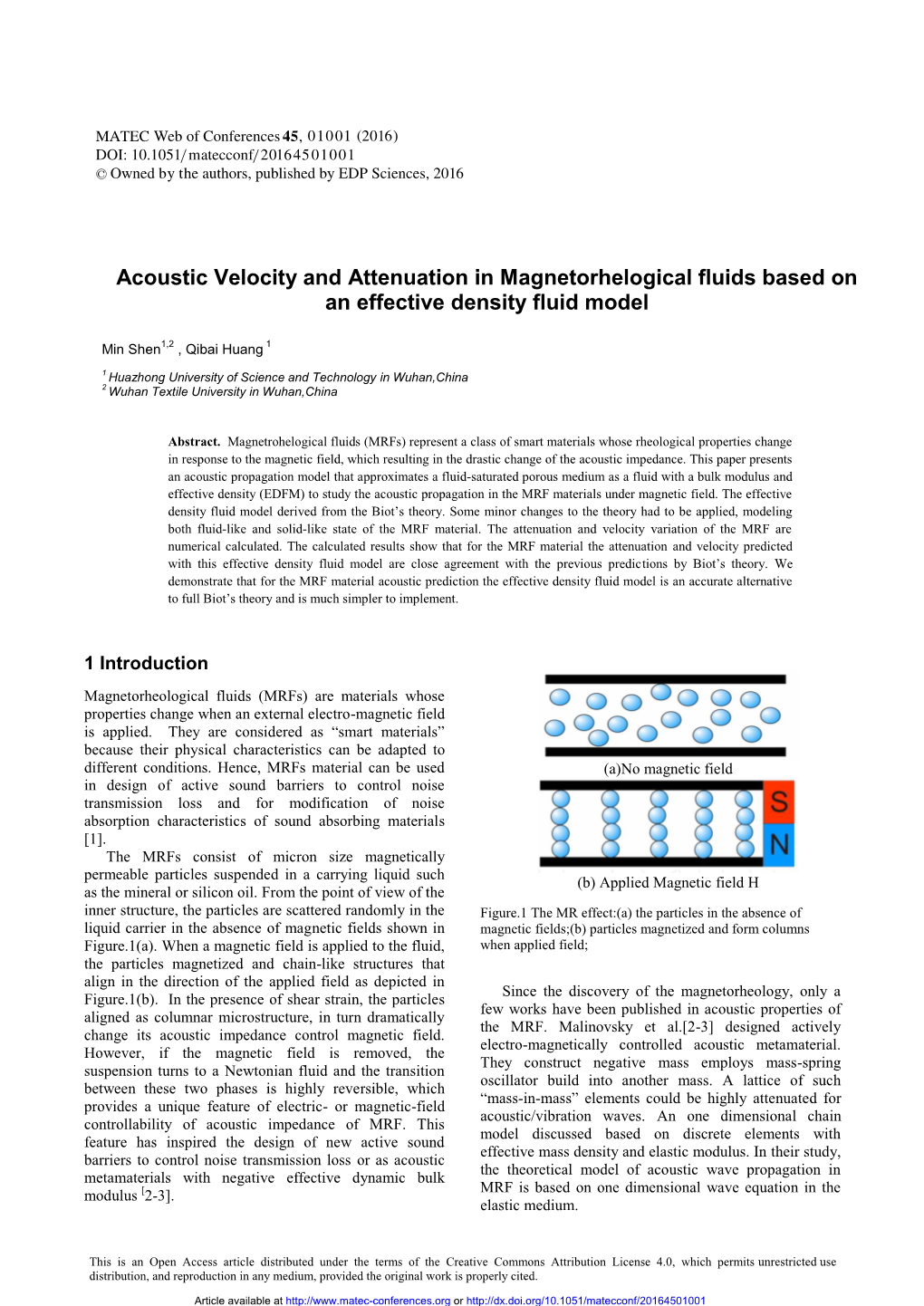 Acoustic Velocity and Attenuation in Magnetorhelogical Fluids Based on an Effective Density Fluid Model