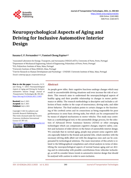 Neuropsychological Aspects of Aging and Driving for Inclusive Automotive Interior Design