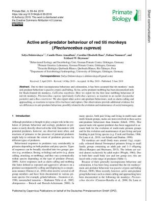 Active Anti-Predator Behaviour of Red Titi Monkeys (Plecturocebus Cupreus)