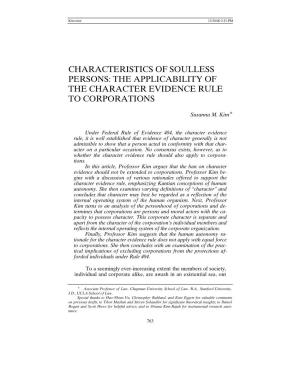 The Applicability of the Character Evidence Rule to Corporations