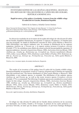 Inventario Rápido De Las Arañas (Arachnida: Araneae) Del Refugio De Vida Silvestre El Cañón Del Río Gurabo, República Dominicana