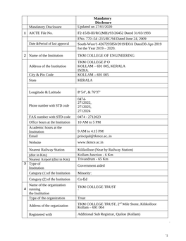 Disclosure Mandatory Disclosure Updated on 27/01/2020 1 AICTE File No