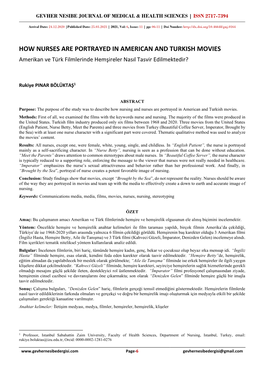 HOW NURSES ARE PORTRAYED in AMERICAN and TURKISH MOVIES Amerikan Ve Türk Filmlerinde Hemşireler Nasıl Tasvir Edilmektedir?