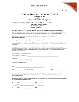 NEW MEXICO MILITARY INSTITUTE Invitation for Bid No