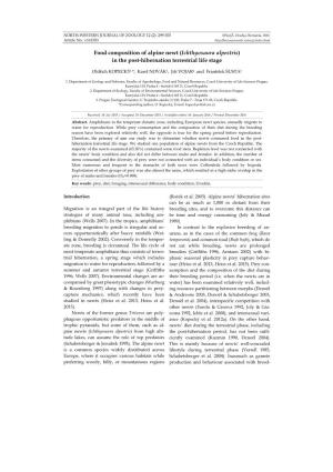 Food Composition of Alpine Newt (Ichthyosaura Alpestris) in the Post-Hibernation Terrestrial Life Stage