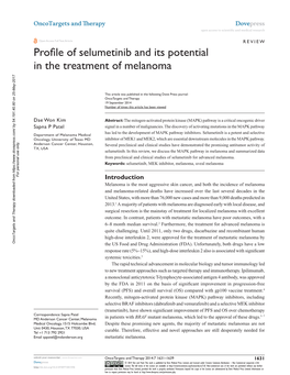 Profile of Selumetinib and Its Potential in the Treatment of Melanoma