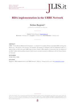 RDA Implementation in the URBE Network