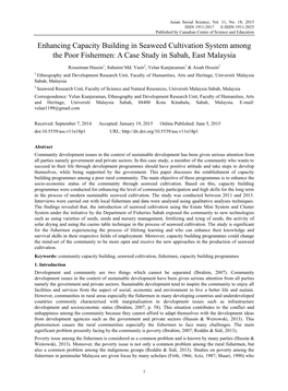 Enhancing Capacity Building in Seaweed Cultivation System Among the Poor Fishermen: a Case Study in Sabah, East Malaysia