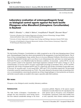 Laboratory Evaluation of Entomopathogenic Fungi As