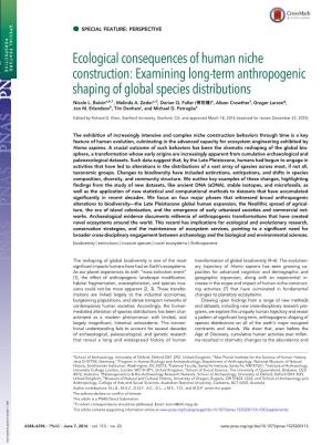 Ecological Consequences of Human Niche Construction: Examining Long-Term Anthropogenic Shaping of Global Species Distributions Nicole L