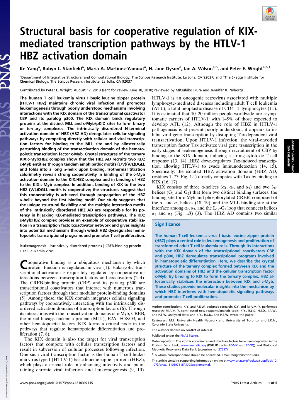 Structural Basis for Cooperative Regulation of KIX-Mediated