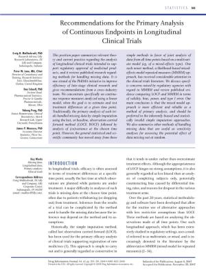 Recommendations for the Primary Analysis of Continuous Endpoints in Longitudinal Clinical Trials