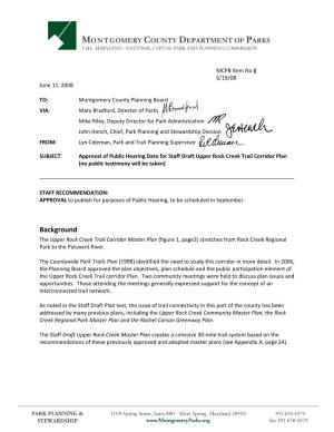 Staff Draft Upper Rock Creek Trail Corridor Plan (No Public Testimony Will Be Taken)