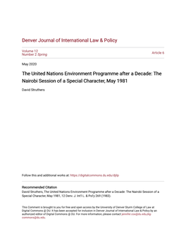 The United Nations Environment Programme After a Decade: the Nairobi Session of a Special Character, May 1981