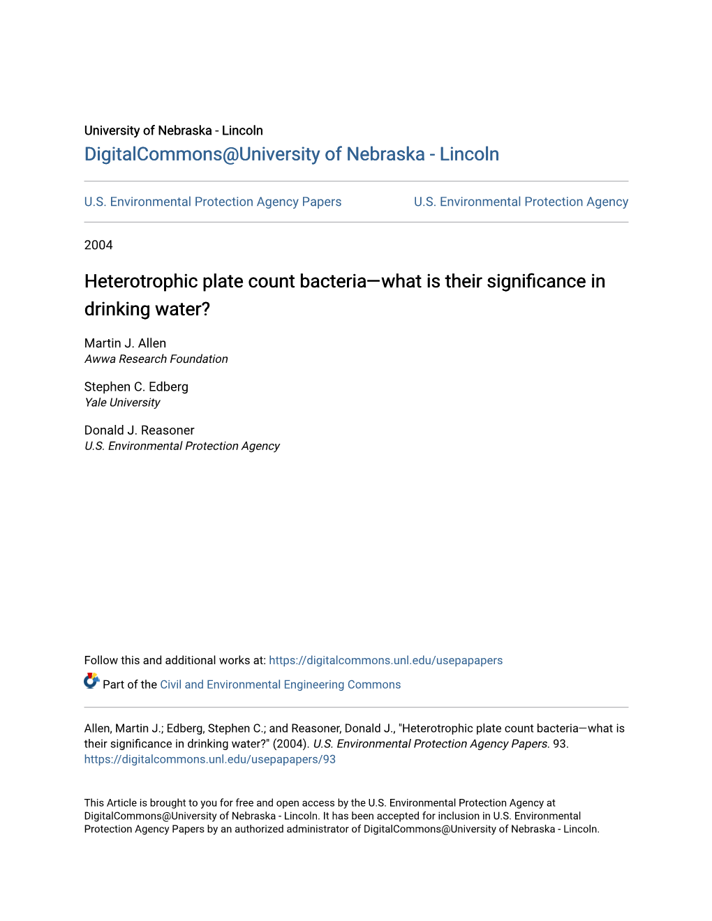 Heterotrophic Plate Count Bacteria—What Is Their Significance in Drinking Water?