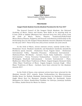 2. Sangeet Natak Akademi Awards (Akademi Puraskar)