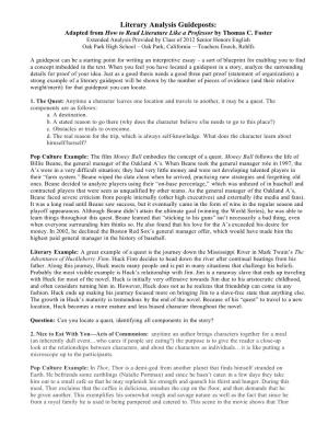 Literary Analysis Guideposts: Adapted from How to Read Literature Like a Professor by Thomas C