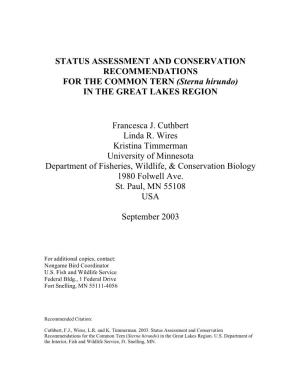 STATUS ASSESSMENT and CONSERVATION RECOMMENDATIONS for the COMMON TERN (Sterna Hirundo) in the GREAT LAKES REGION