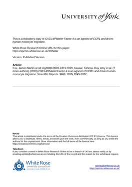 CXCL4/Platelet Factor 4 Is an Agonist of CCR1 and Drives Human Monocyte Migration